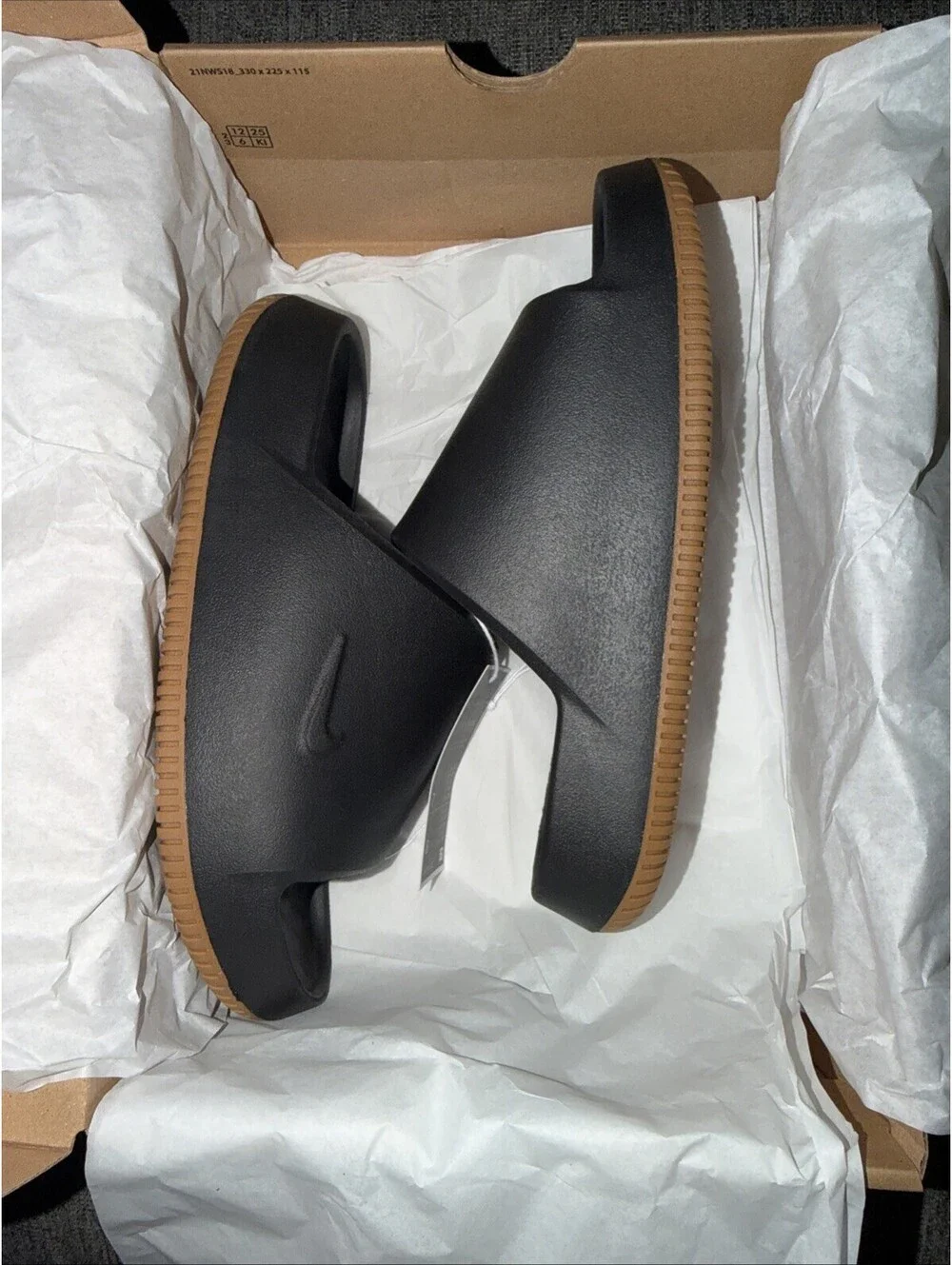 Nike Calm Slide 2.0 Black/Gum Med Brown Men's 7 Women's 8 Sandals IB0183-002 NIB